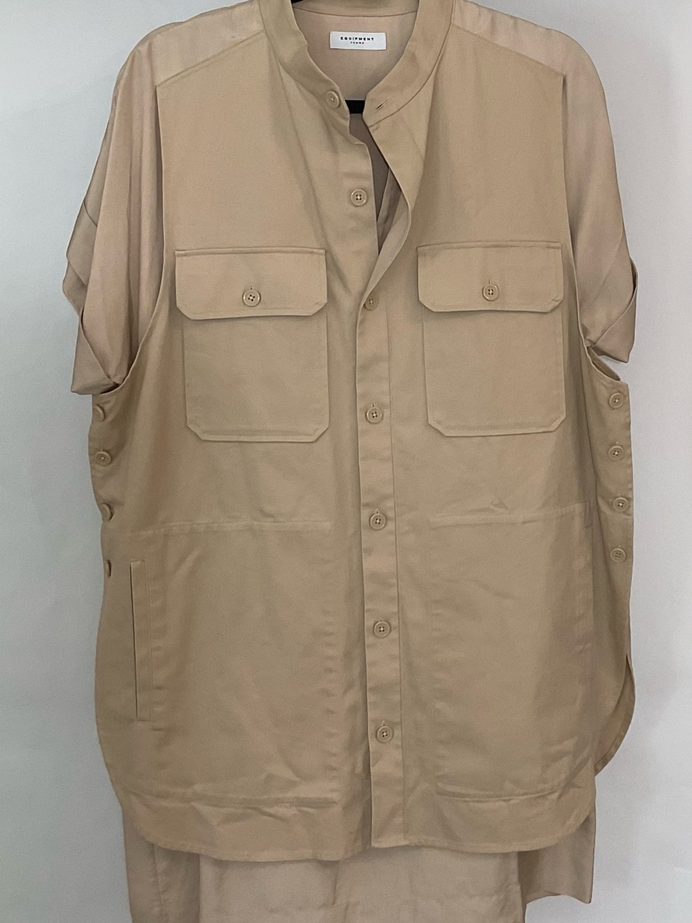 Equipment Beige Band-Collar Utility Shirt Jacket